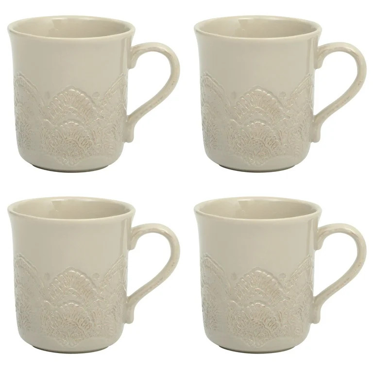 The Pioneer Woman Vintage Lace Ceramic Mug Set, Taupe, 4-Pack | Walmart (US)