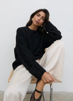 Camille Oversized Borg Jumper - Black | Pretty Lavish (UK)
