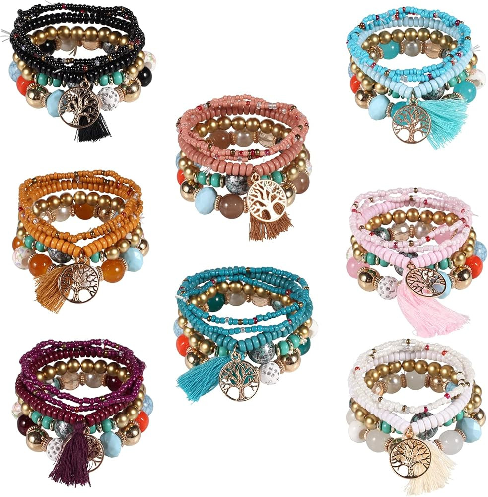 Twinfree Bohemian Stretch Bracelets Set for Women Boho Stackable Multilayer Colorful Beads Bracel... | Amazon (US)