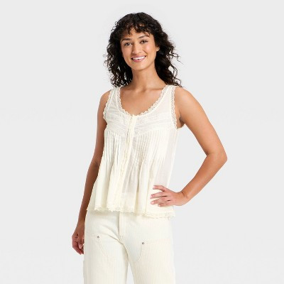 Women's Pintuck Lace Tank Top - Universal Thread™ Cream M | Target