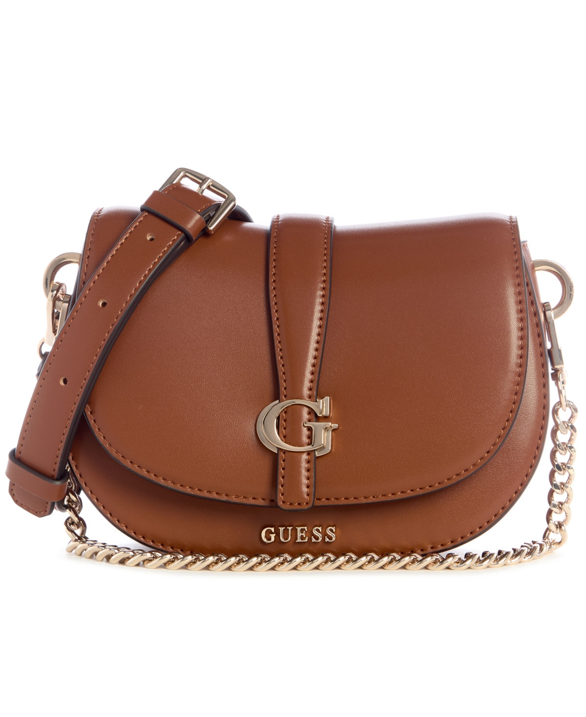 Guess Carrie Mini Flap Magnetic Closure Crossbody Bag - Cognac | Macy's
