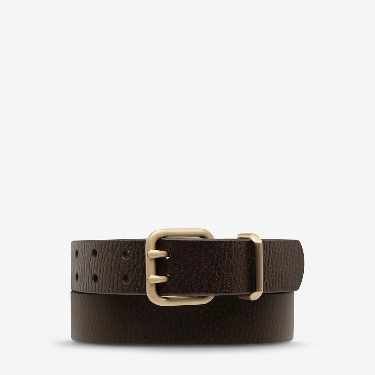 Barely Moving Women’s Choc/Gold Leather Belt | Status Anxiety® | Status Anxiety 