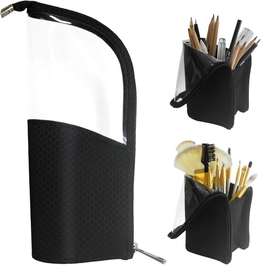 ANEMEL Black Travel Makeup Brush Holder, Organizer Bag Clear Plastic Cosmetic Zipper Pouch Portab... | Amazon (US)