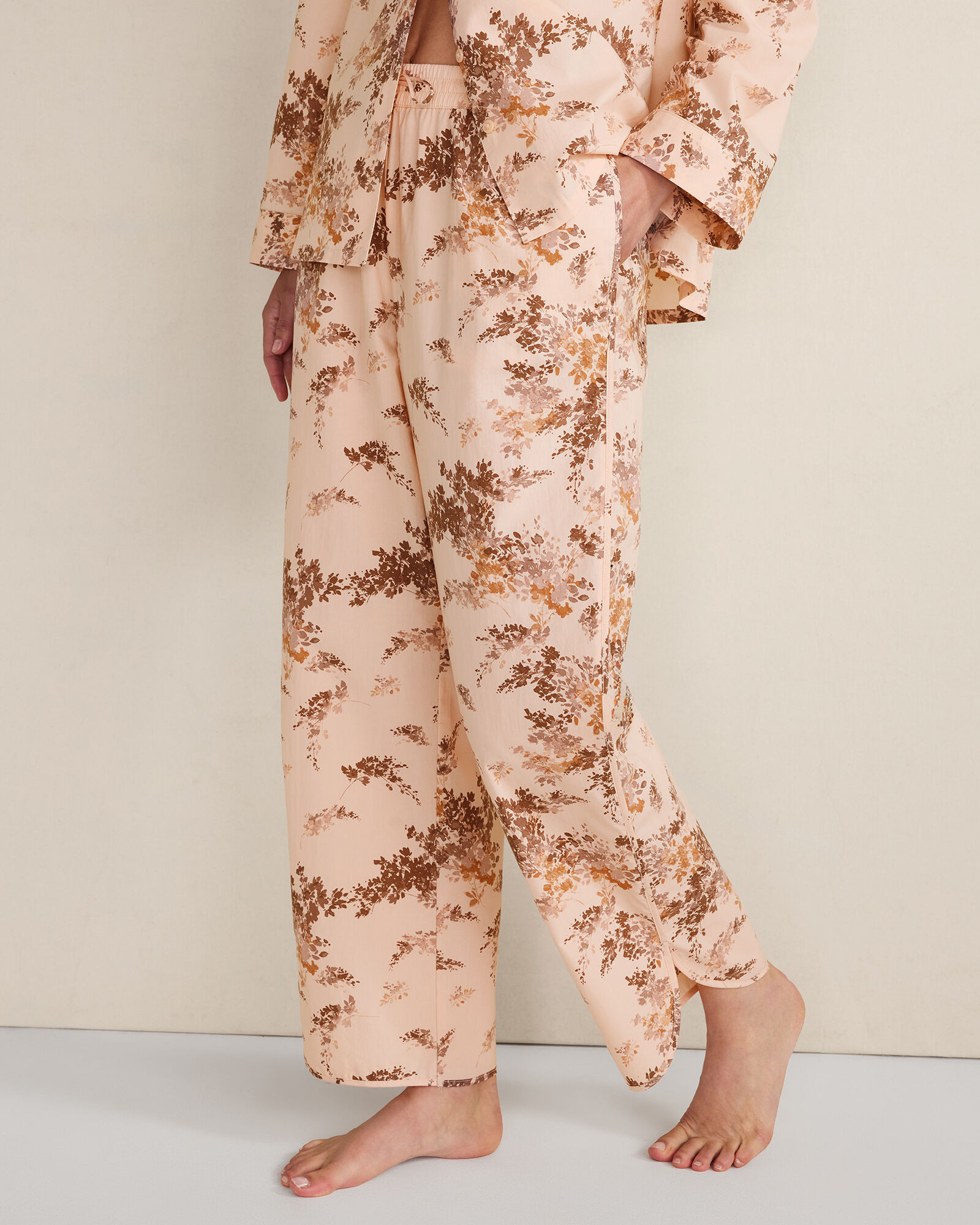 Organic Cotton Poplin Painted Rose Curved Hem Pajama Pants | Haven Well Within