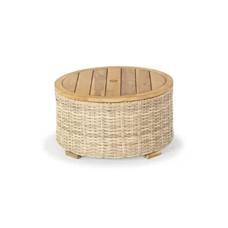 SAFAVIEH Couture Anguilla Outdoor Patio Round Wicker Coffee Table with Storage, Natural | Walmart (US)