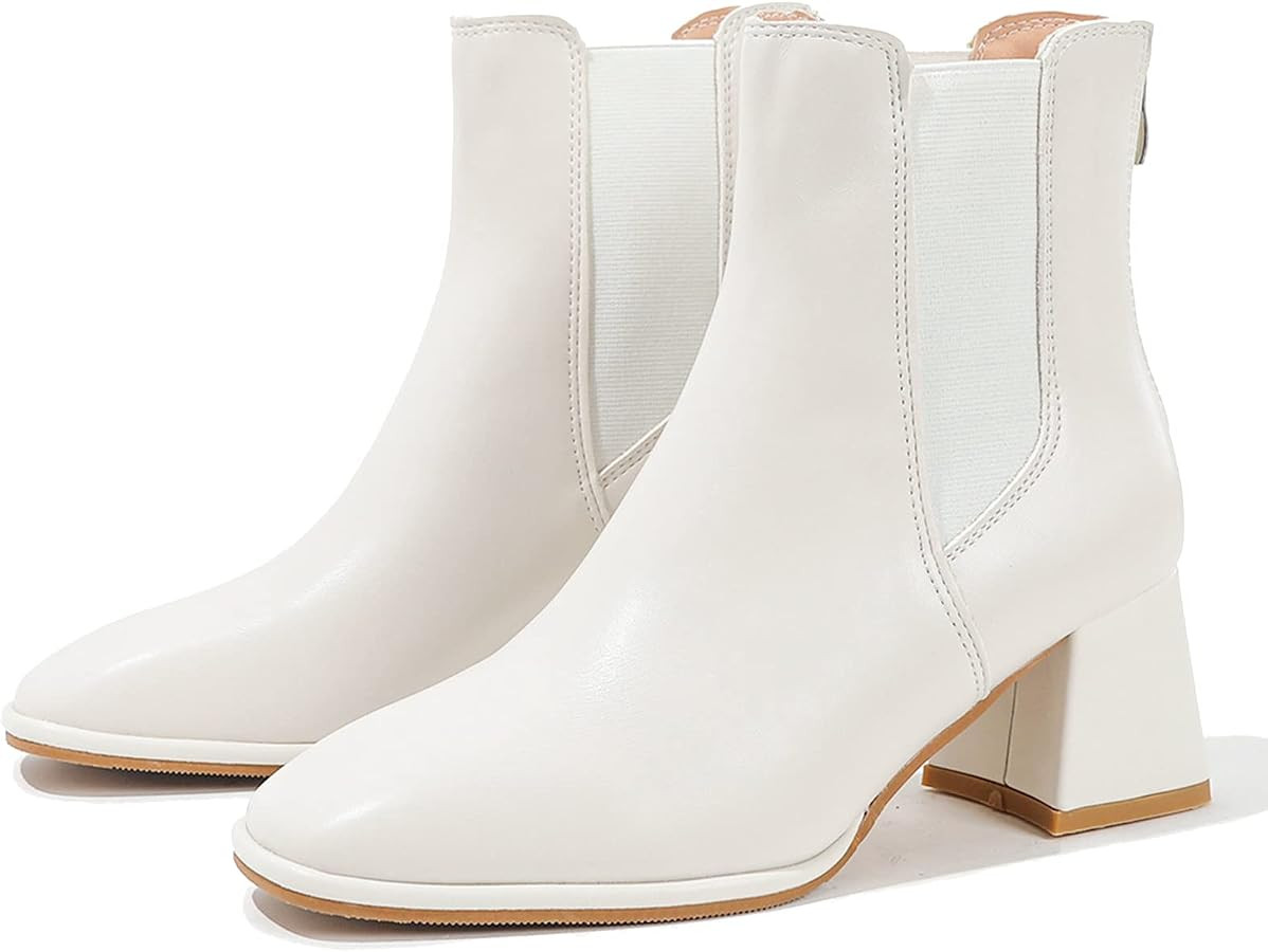 DADAWEN Women's Elastic Gore Chelsea Boots Chunky Block Heel Ankle Booties | Amazon (US)