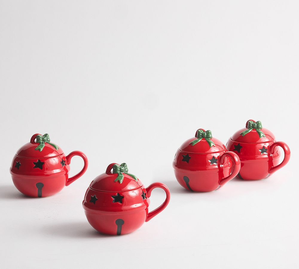 Figural Bell Lidded Mugs, Set of 4 - Red | Pottery Barn (US)