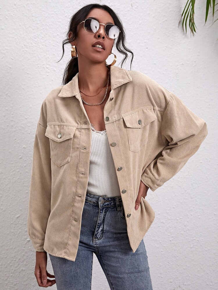 SHEIN Corduroy Button-Front Drop Shoulder Overshirt | SHEIN