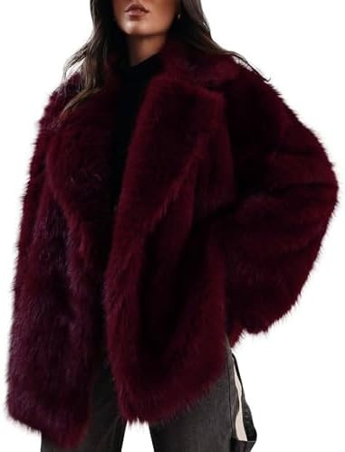 Kissonic Women's Long Faux Fur Coat Lapel Shaggy Winter Jacket Luxury Warm Furry Open Front Outer... | Amazon (US)
