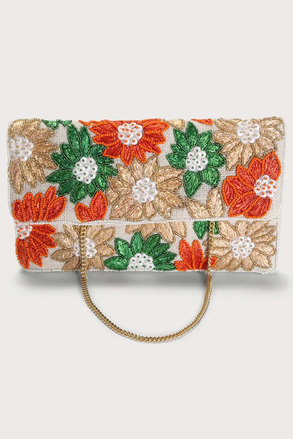 Making You Marvel Beige Multi Floral Beaded Sequin Woven Clutch | Lulus (US)