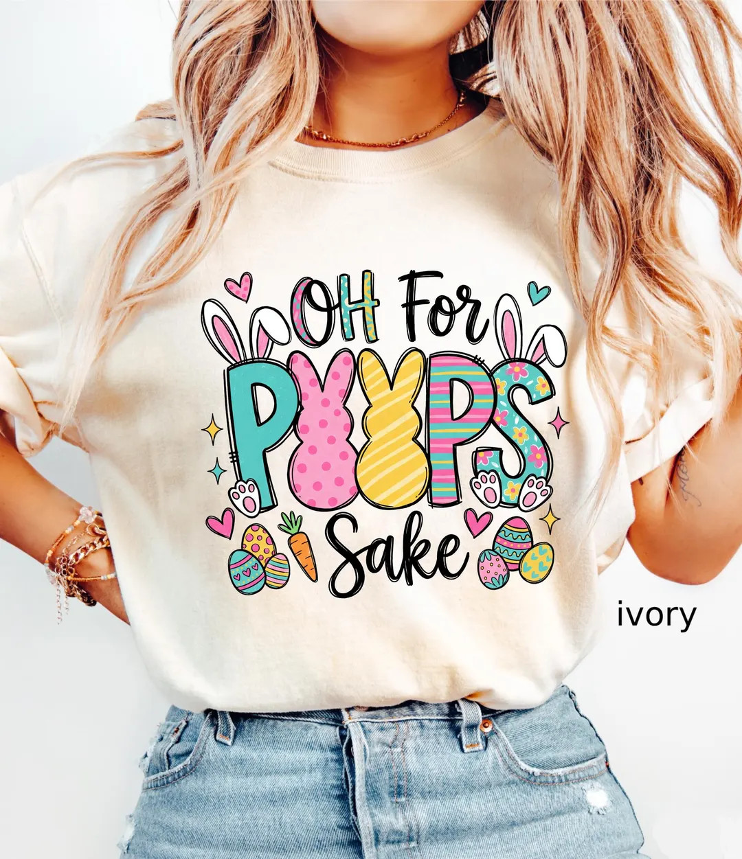 Easter Comfort Colors Shirt Oh for Peeps Sake Bunny T-shirt, Womens Easter Day Gift Happy Easter ... | Etsy (US)