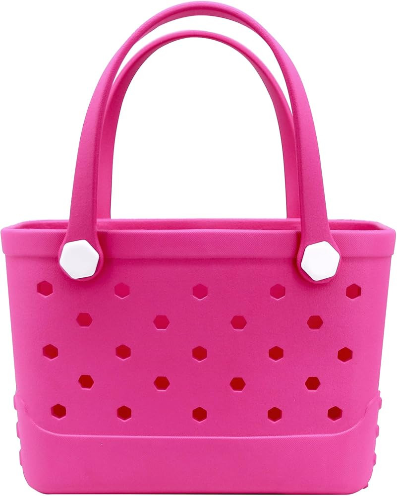 Small Rubber Beach Bag, EVA Travel Mini Tote for Women Waterproof Outdoor Beach Tote Washable Bit... | Amazon (US)