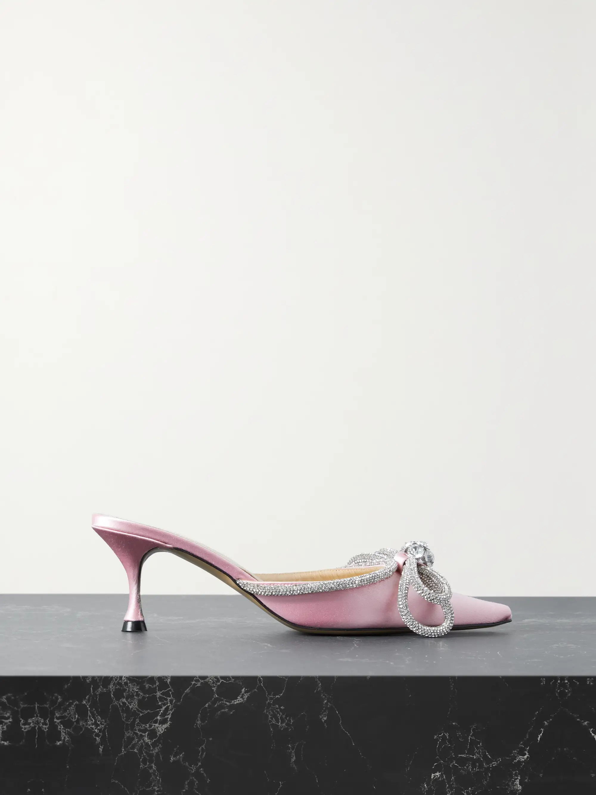 Pink Double Bow crystal-embellished satin mules | MACH & MACH | NET-A-PORTER | NET-A-PORTER (US)