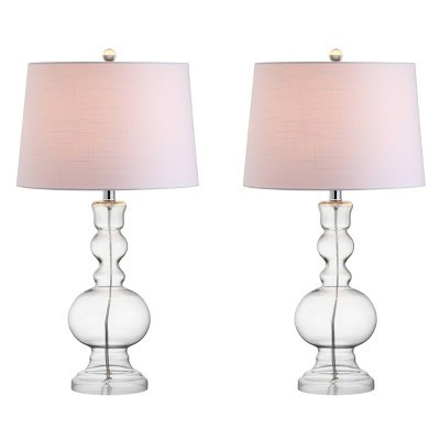 28.5" (Set of 2) Genie Glass Table Lamps (Includes LED Light Bulb) Clear - JONATHAN Y: Modern Linen Drum Shade, UL Listed | Target