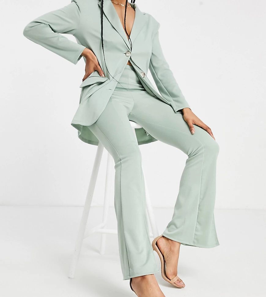 ASOS DESIGN Tall ponte 3 piece sporty suit flare pants in green | ASOS (Global)