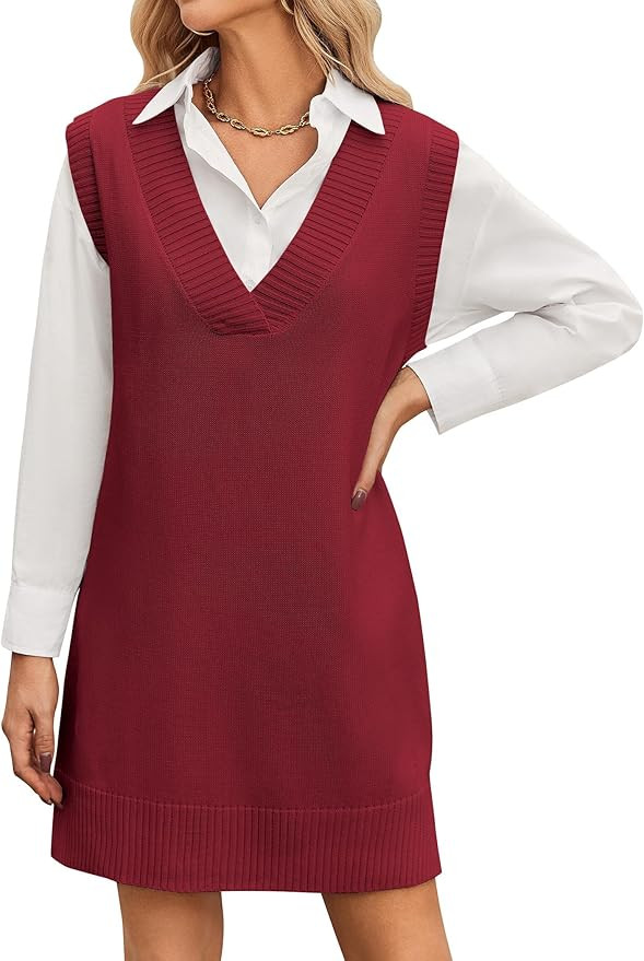 Zeagoo Women's Oversized Sweater Vest Dress V Neck Knit Pullover Sweater Vest Sleeveless Sweater ... | Amazon (US)
