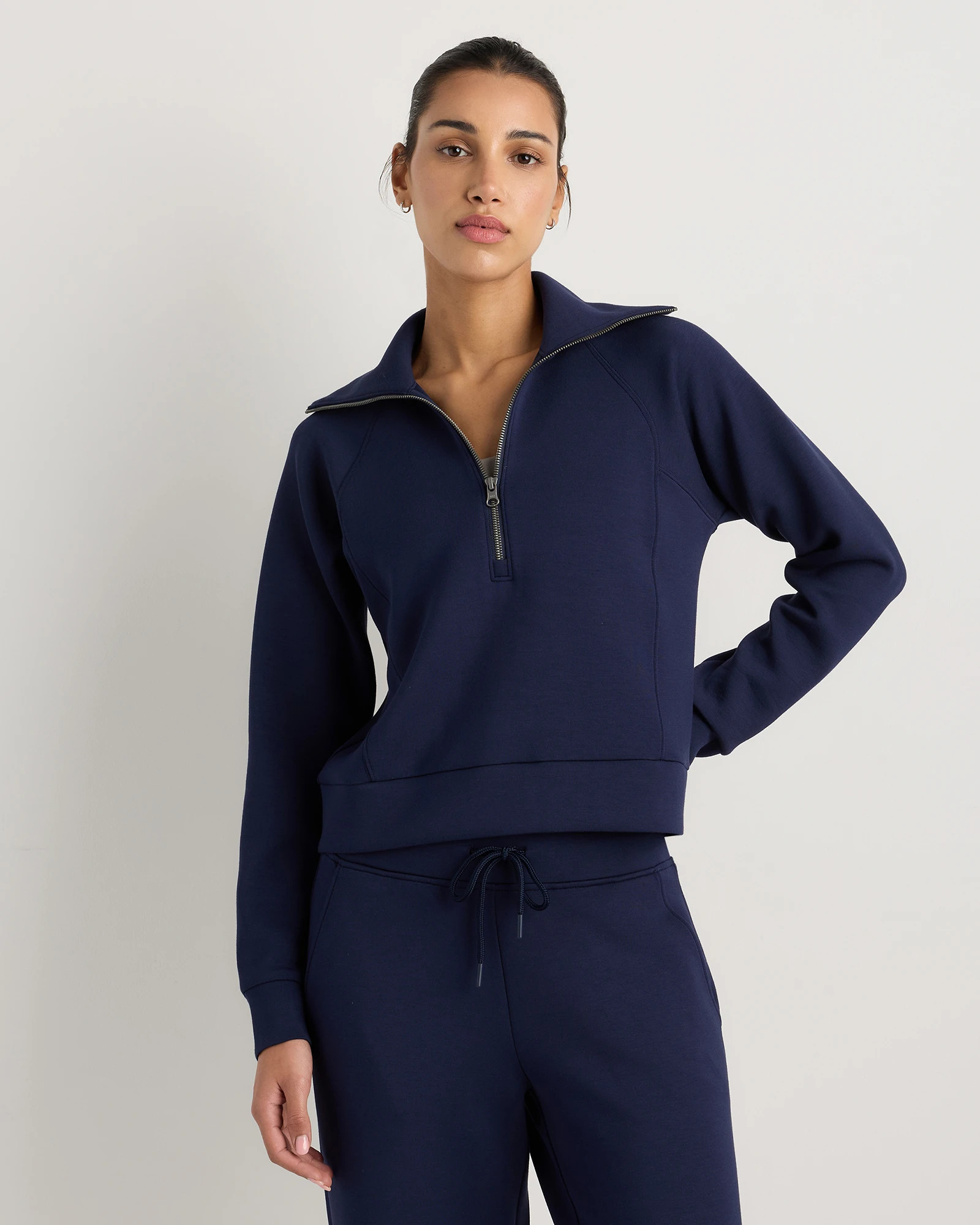 Quince | Women's CloudComfort Half Zip Sweatshirt in Black, Size XL, Tencel | Quince