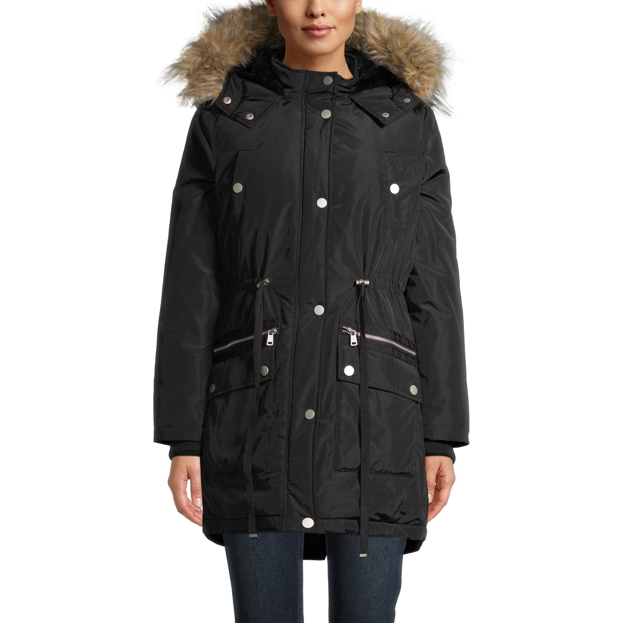 Time and Tru Women's Heavyweight Anorak with Faux Fur Trimmed Hood | Walmart (US)