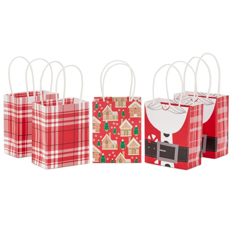 Hallmark Christmas Mini Gift Bag Assortment(5 Bags: 4" Mini) Santa Outfit, Red Plaid, Houses & Tr... | Walmart (US)