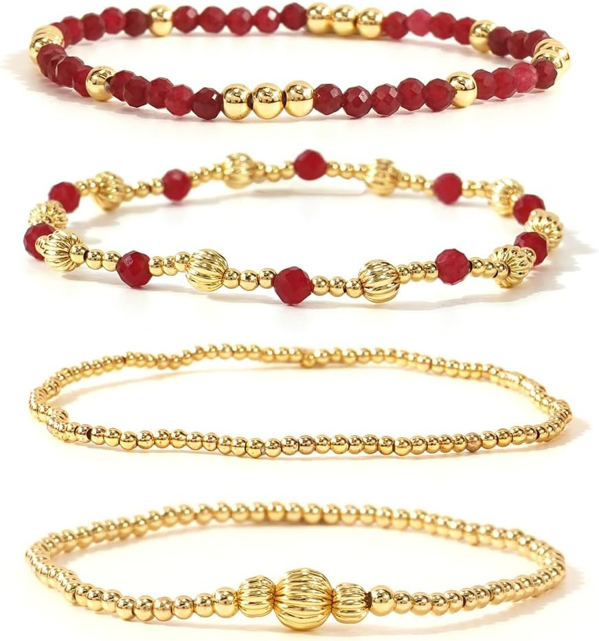 14K Gold Bead Bracelet Set for Women,Accessories Jewelry | Amazon (US)