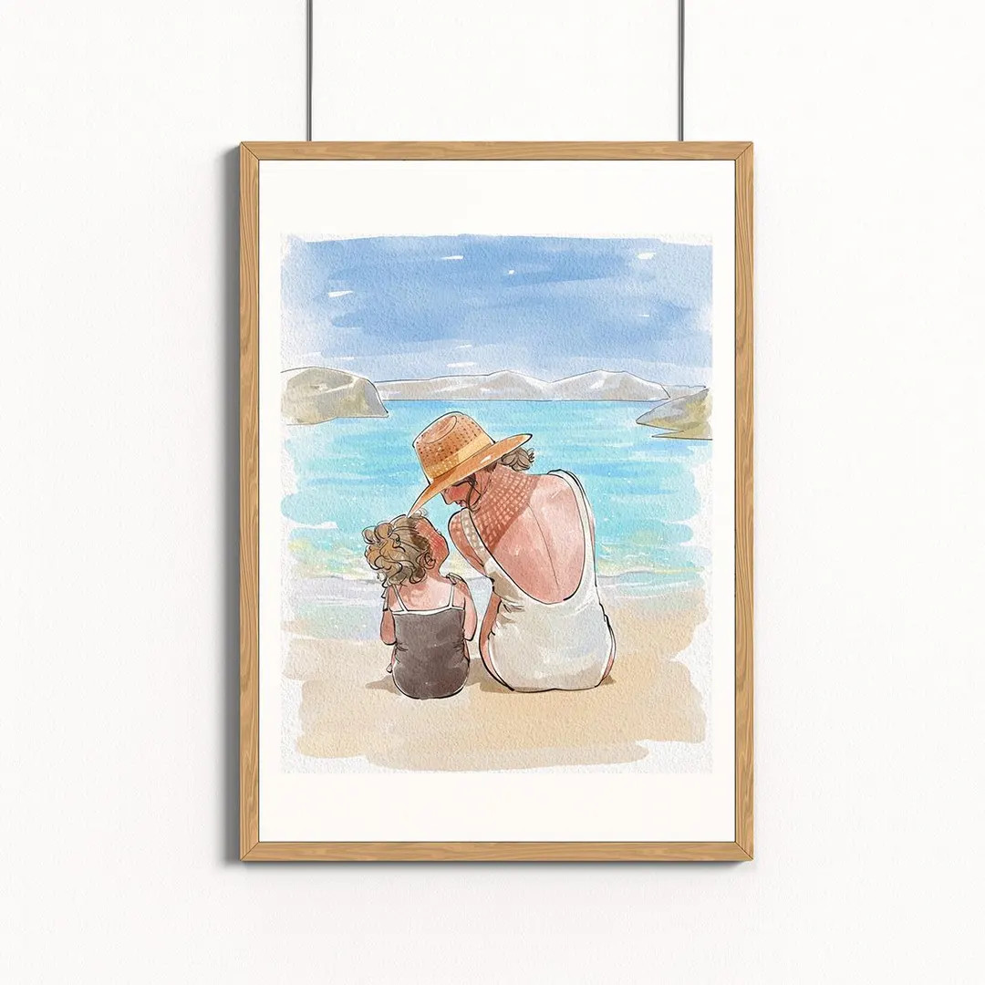 Hand-Drawn Watercolor Portrait, Drawing from Photo, Mom and Children Painting, Mother’s Day Gif... | Etsy (US)