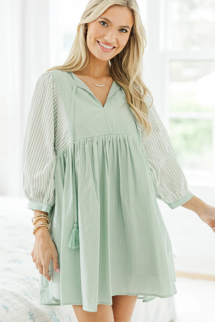 NURSING COLLECTION: Through The Years Mint Green Striped Babydoll Dress | The Mint Julep Boutique