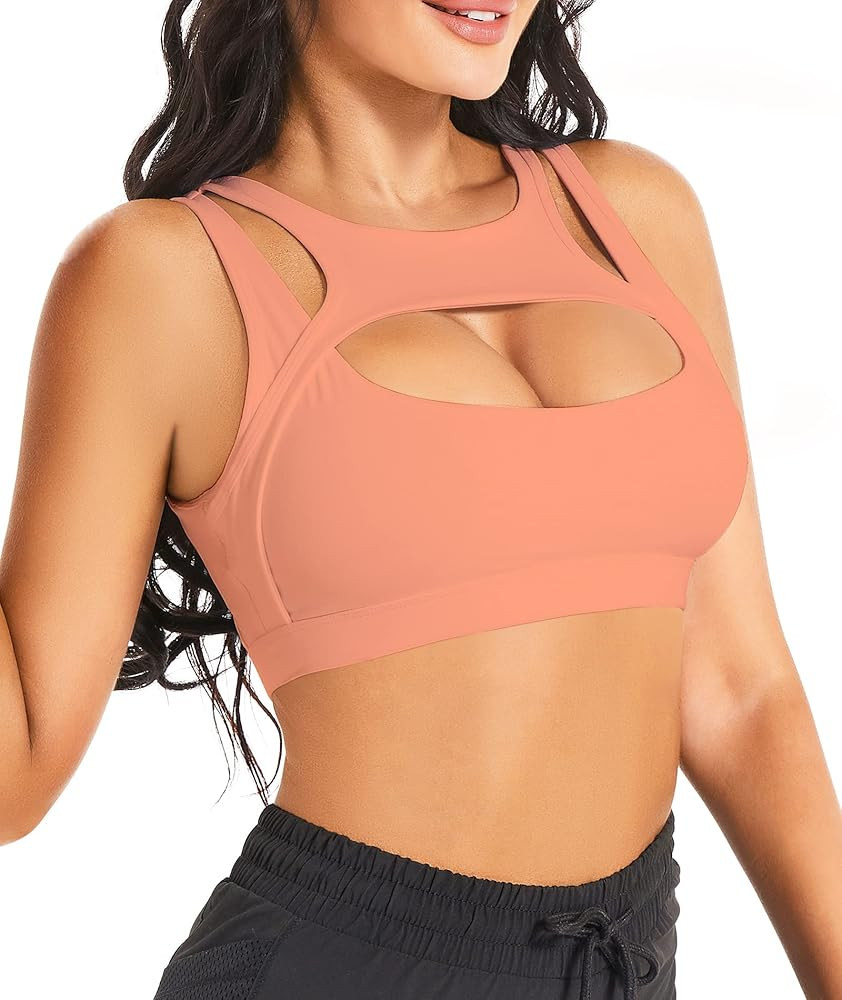 Push up Sports Bra for Women Sexy Hollow Crop Tops with Removable Cups Workout Fitness Yoga Bra M... | Amazon (US)
