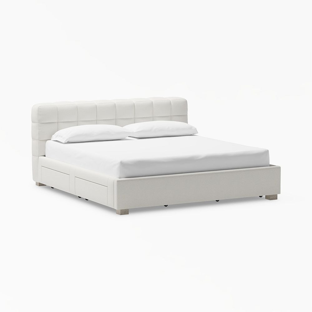 Baldwin Upholstered Storage Bed, King, Heathered Chenille White | Pottery Barn Teen