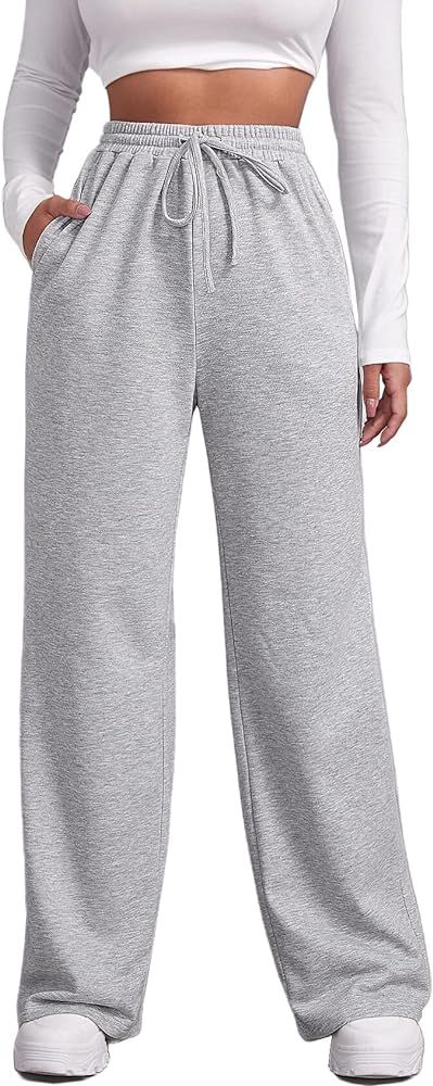 FACDIBY Wide Leg Sweatpants for Women Elastic High Waisted Drawstring Loose Pants with Pockets | Amazon (US)