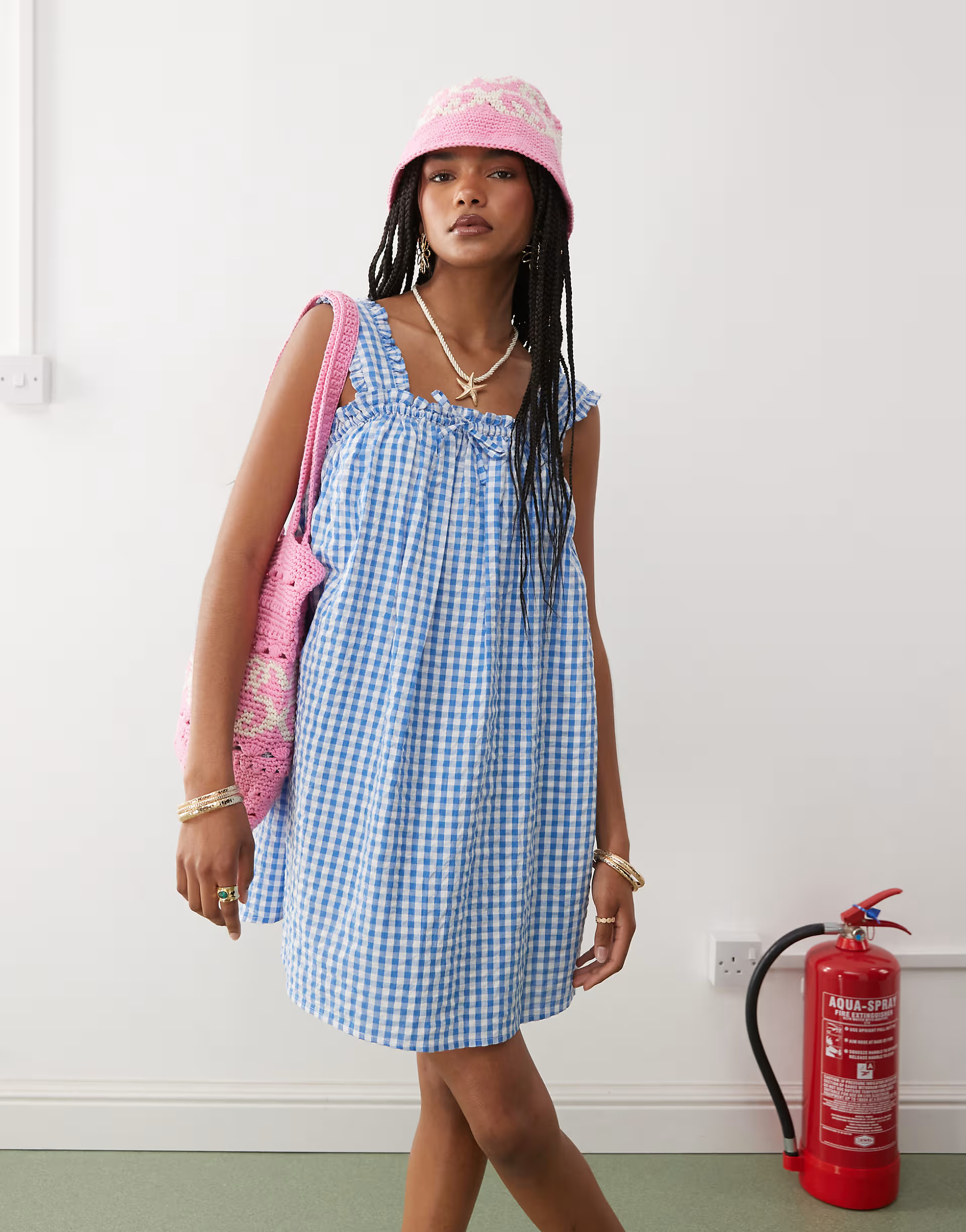 COLLUSION swing mini dress in blue and white gingham | ASOS | ASOS (Global)