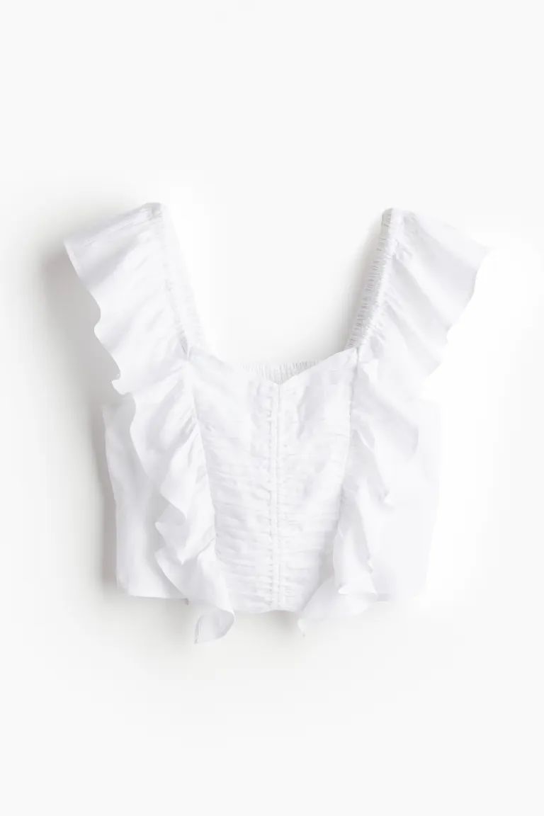 Linen-blend cropped blouse - White - Ladies | H&M GB | H&M (UK, MY, IN, SG, PH, TW, HK)