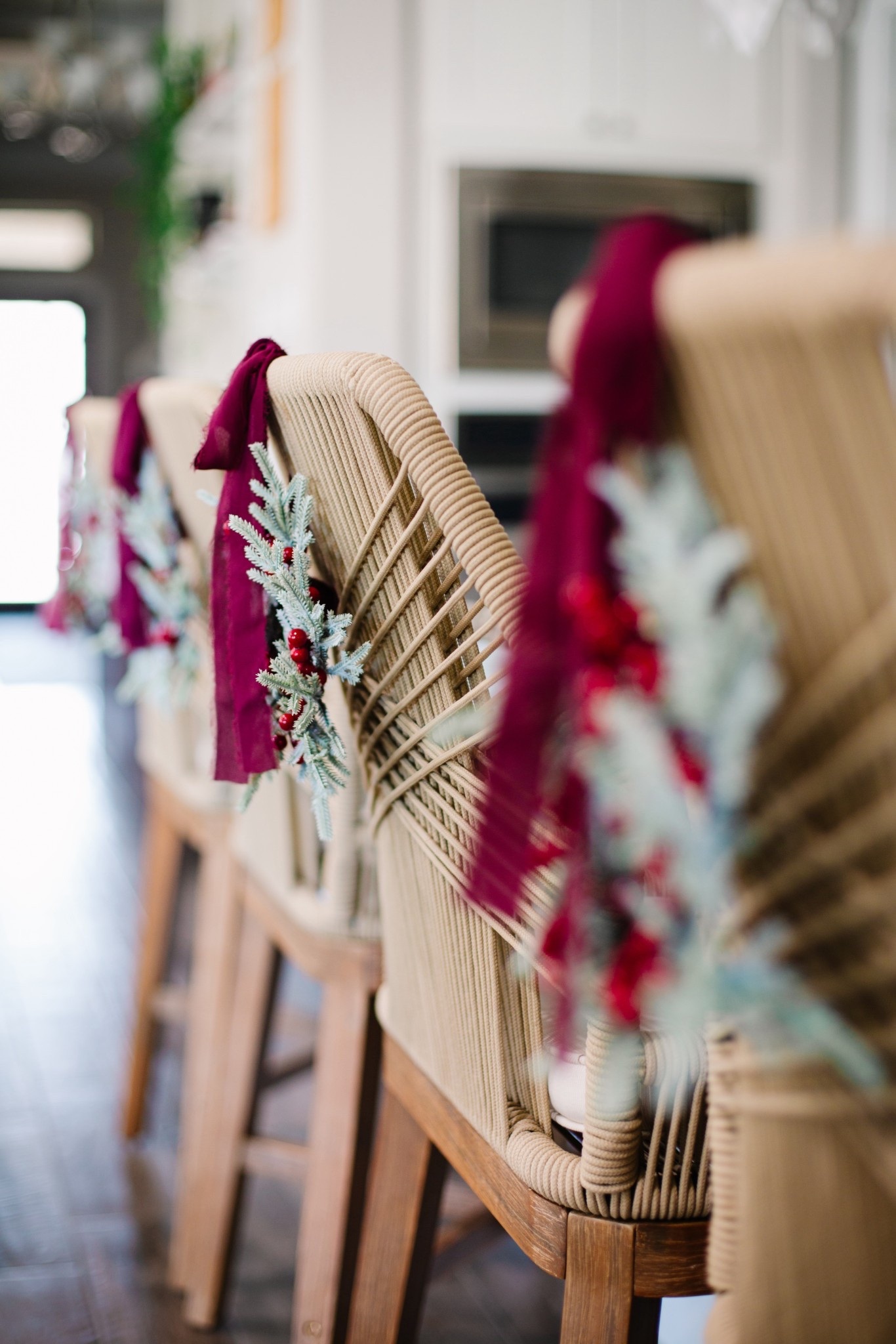 Mini wreaths on kitchen stools. Christmas decorations. 

#LTKSeasonal #LTKHoliday #LTKHome