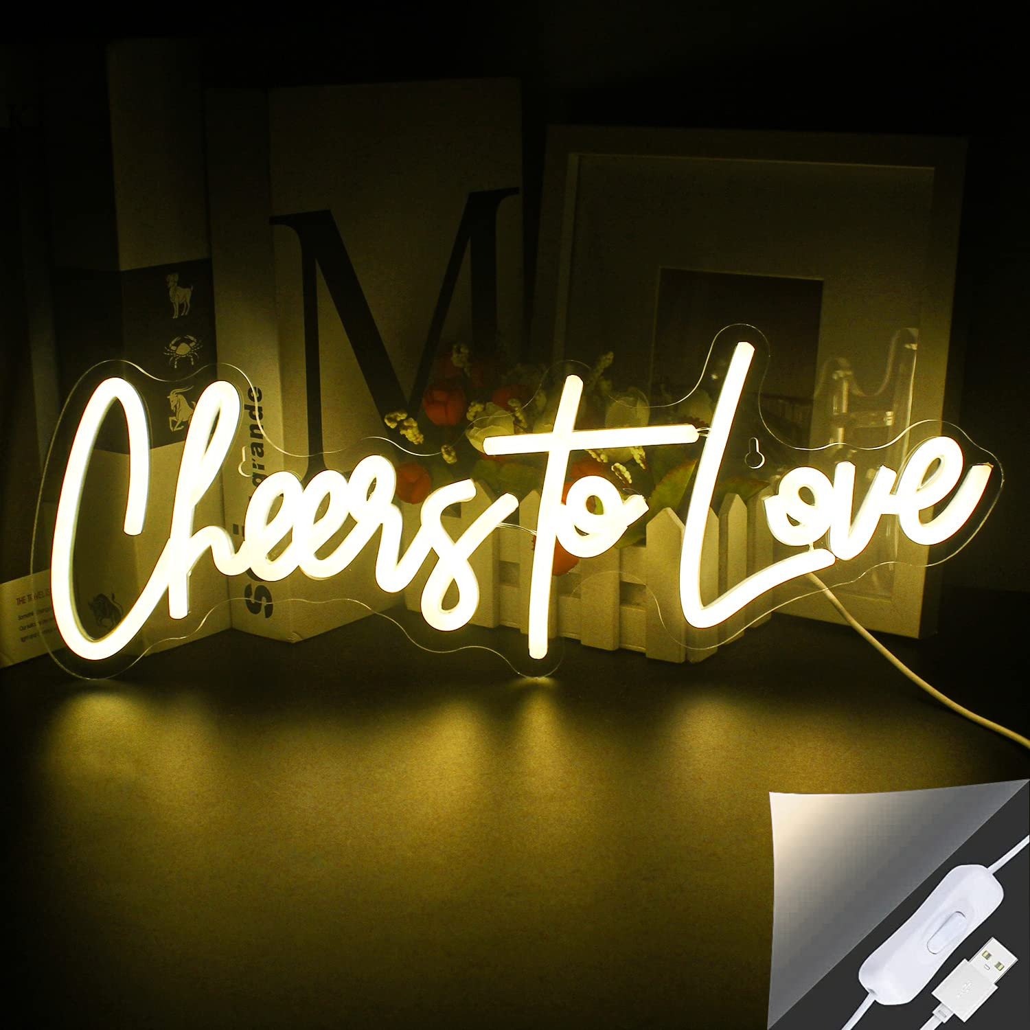 Lucunstar Cheers to Love Neon Sign,Love Neon Sign,Wedding Neon Sign,Neon Sign for Room,Warm White... | Amazon (US)
