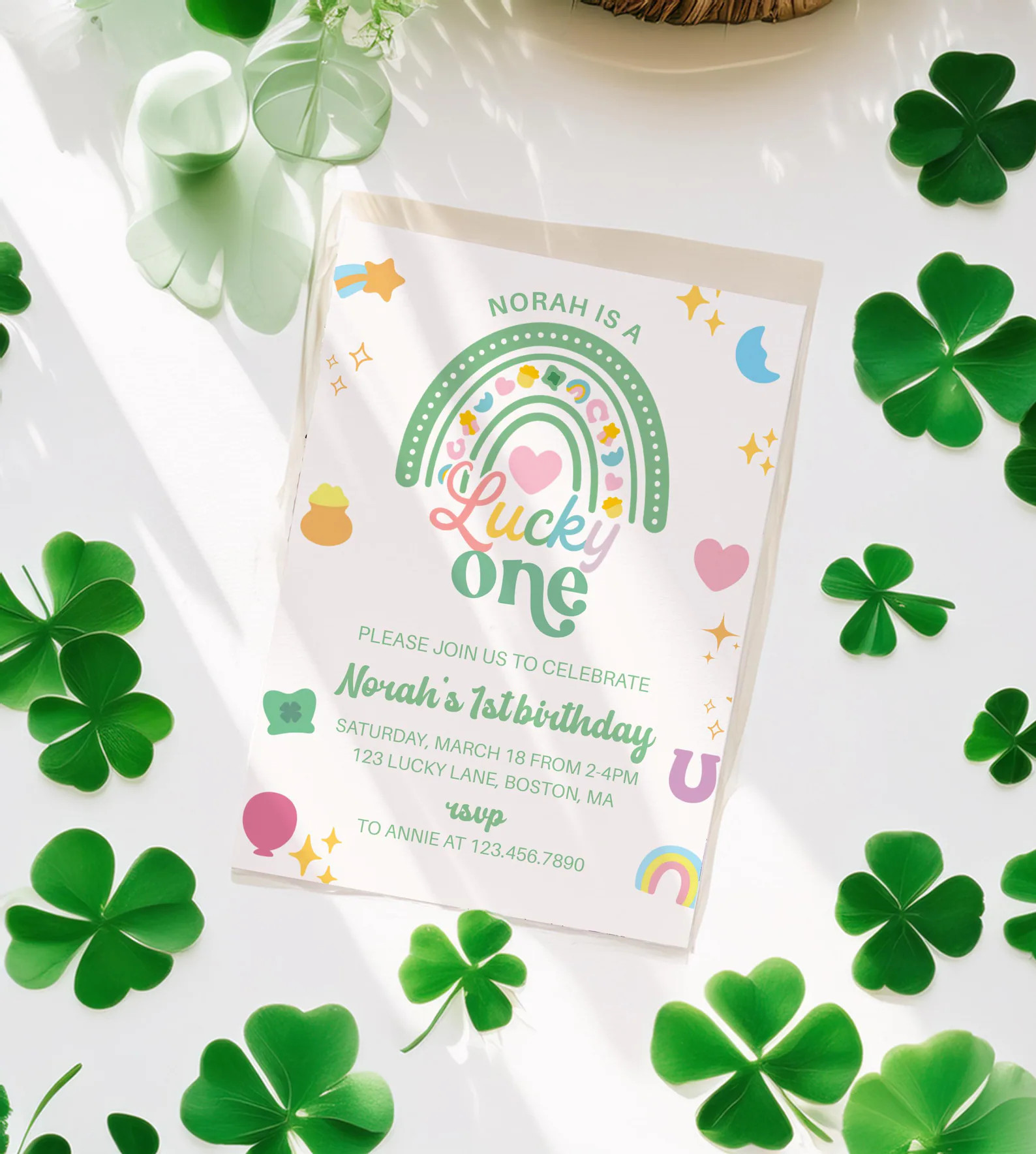 Rainbow Lucky one Invite, First Birthday St Patrick's Day, 1st Clipart Retro Lucky, four leaf clo... | Etsy (US)