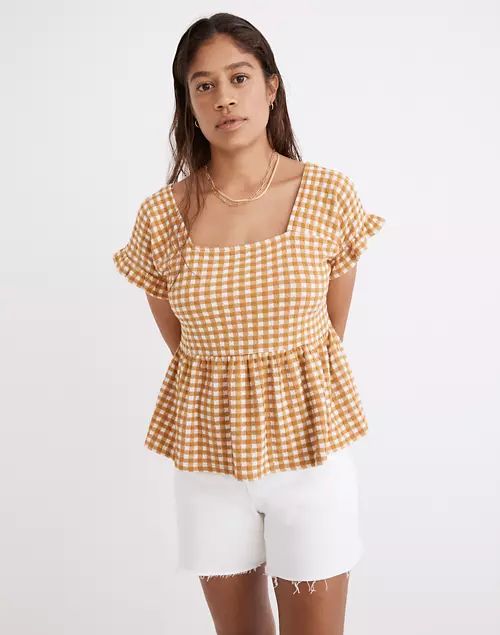 Gingham Knit Ruffle-Hem Top | Madewell