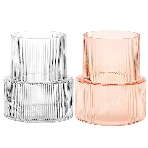 YANWE1 Glass Vase, Ribbed Vase, Pink Glass Vase | Amazon (US)