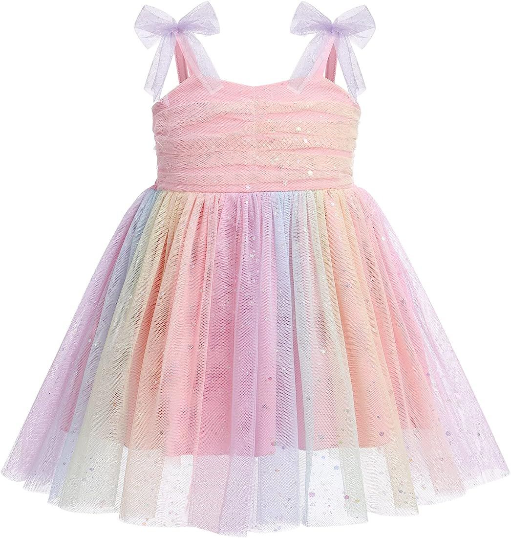 ODASDO Baby Girls Birthday Party Dress Toddler Kids Bowknot Spaghetti Straps Tulle Tutu Princess Dre | Amazon (US)