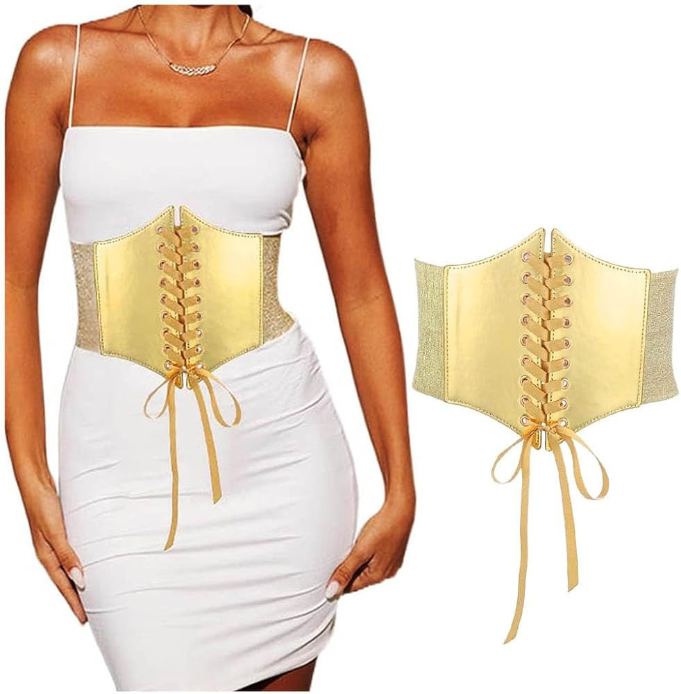 Yalice Gold Wide Elastic Belt for Women Lace-up Corset Belt Ladies Waist Belt for Dresses Renaiss... | Amazon (US)