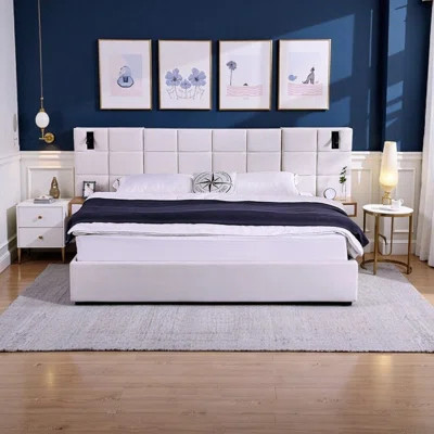 King Size Luxury Storage Bed with LED Headboard & USB Charging, Velvet Upholstered Platform Bed | Wayfair North America