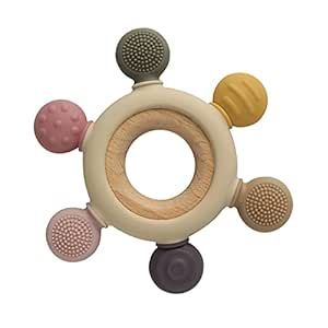 Arudyo Baby Teething Toys Silicone Teethers BPA Free Silicone Rudder with Wooden Ring Soothe Babi... | Amazon (US)