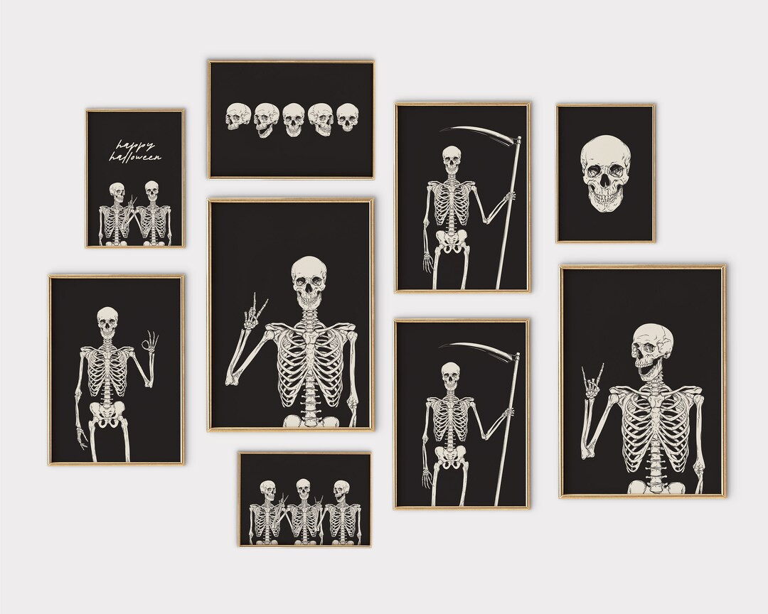 skeleton prints | halloween decorations | set of 12 halloween prints | halloween decor | skeleton... | Etsy (US)