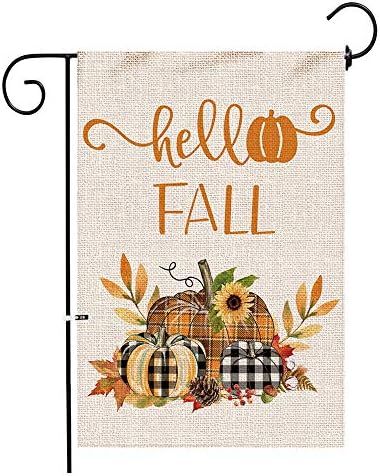 Hexagram Hello Fall Garden Flag, Vertical Double Sided Burlap Seasonal Autumn Buffalo Plaid Pumpk... | Amazon (US)