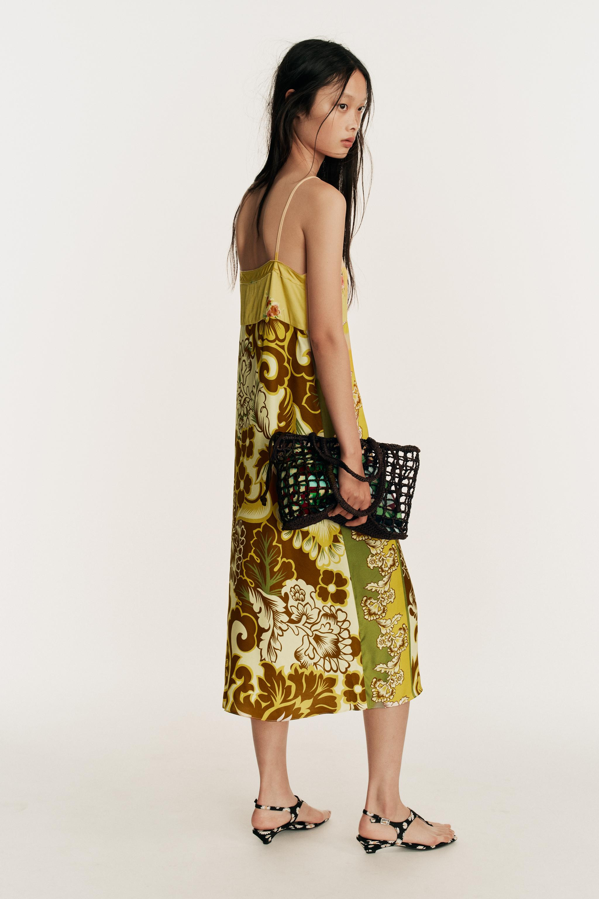 Midi dress made of 100% viscose. Straight neckline and spaghetti straps. Contrasting fabric detai... | Zara US