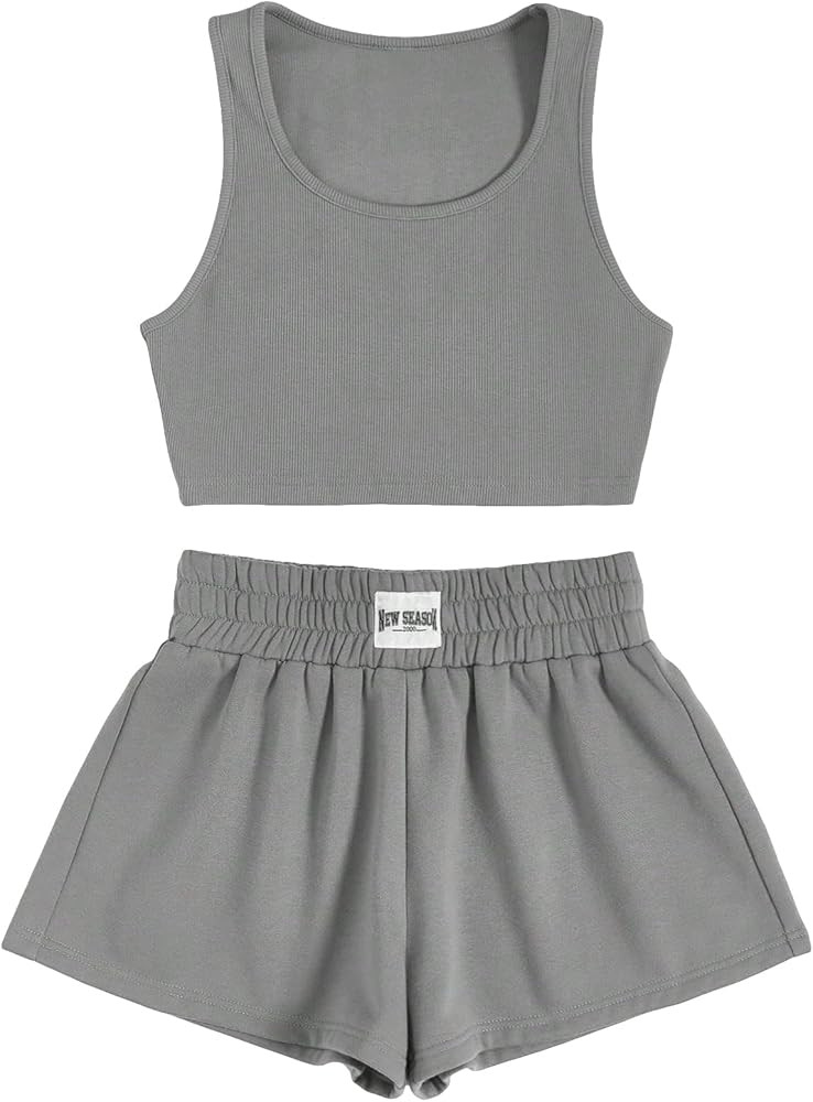 Verdusa Women's 2 Piece Outfits Ribbed Knit Scoop Neck Tank Crop Top and Track Shorts Set | Amazon (CA)