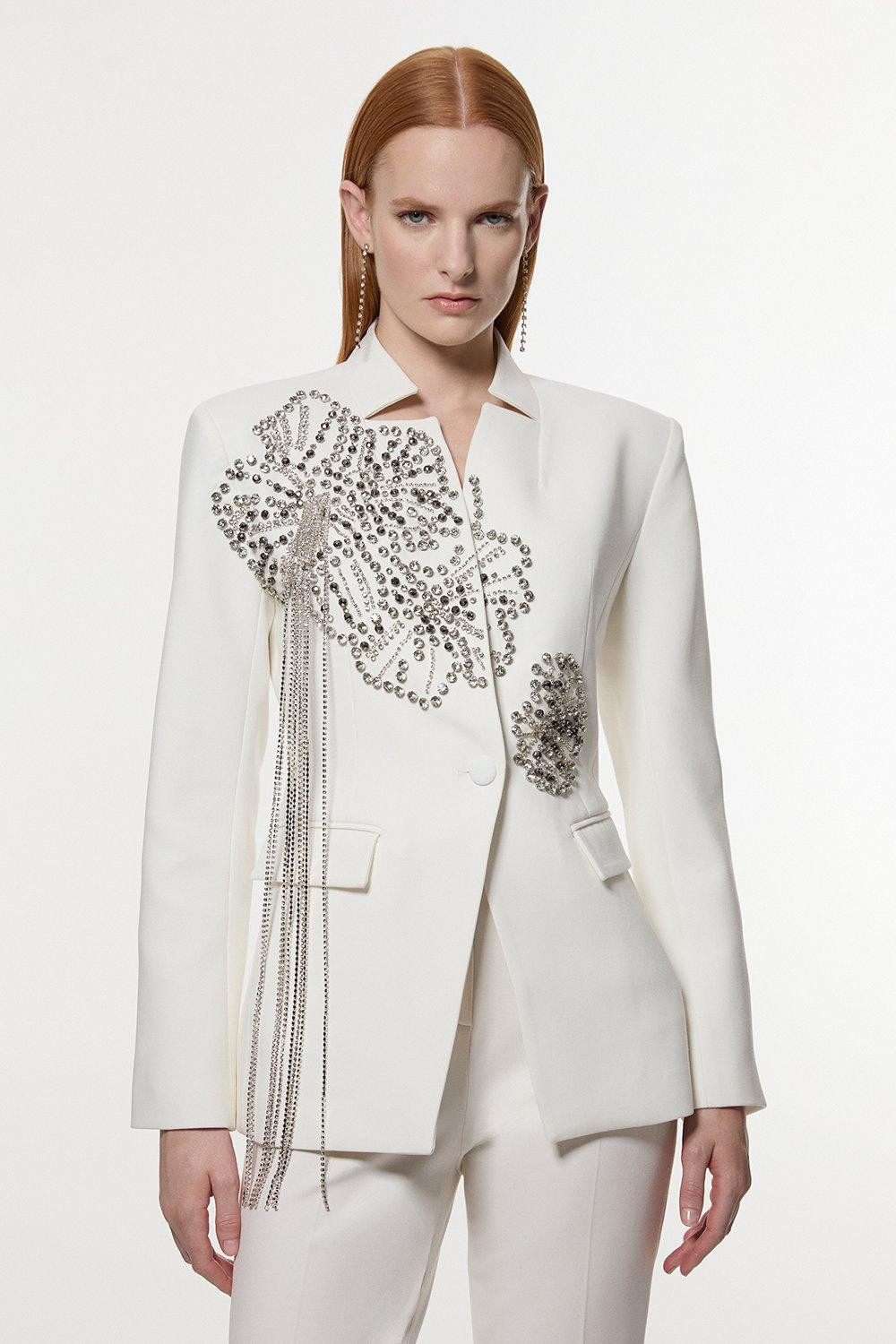 Placed Floral Crystal Embellished Tailored Blazer Jacket | Karen Millen US