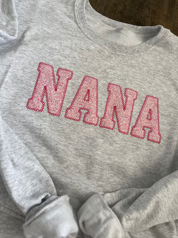 NANA Embroidered Pink Floral Applique Sweatshirt  Simple NANA | Etsy | Etsy (US)