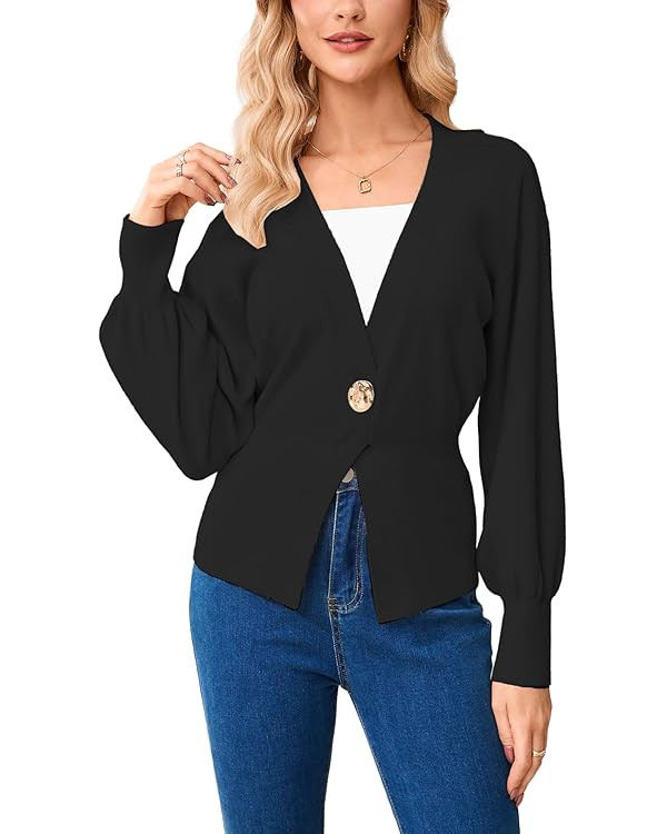 Women's Deep V Neck Pullover Sweater Long Lantern Sleeve Knit Jumper Top Casual Elegant Fall Wint... | Amazon (US)