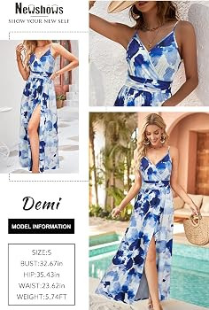 Newshows Women Summer 2025 Maxi Dress Vacation Floral Spaghetti Strap Spring Casual Boho Split Be... | Amazon (US)