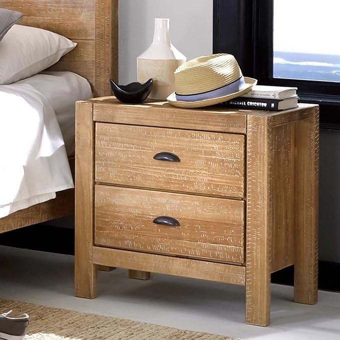 Grain Wood Furniture Montauk 2-Drawer Bedside Nightstand, Solid Wood with Driftwood Finish | Amazon (US)