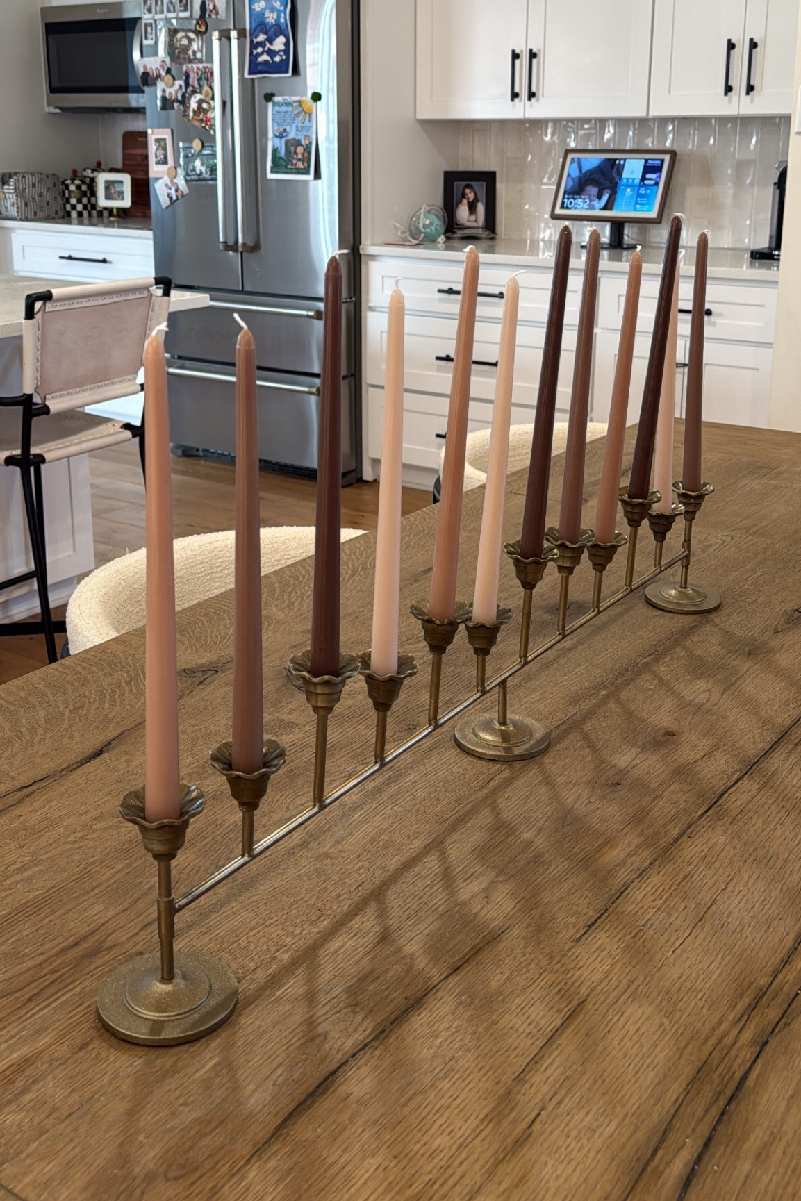 New spring centerpiece is this beautiful gold candle stick holder, and the neutral candles!

#LTKFamily #LTKHome #LTKSeasonal